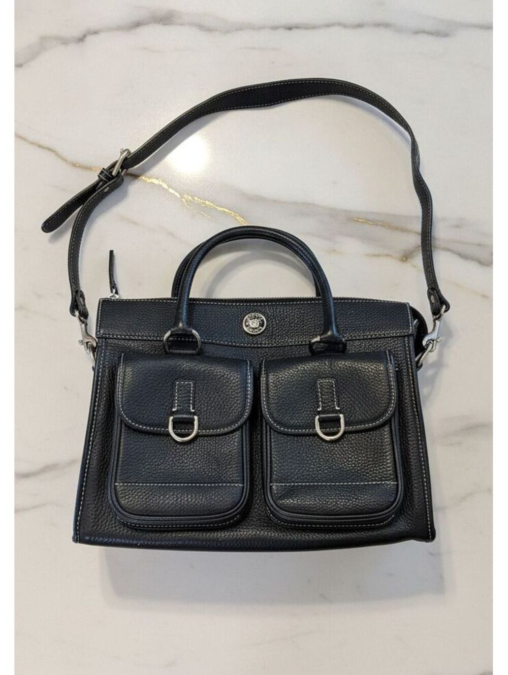 Dooney & Bourke Dillen Black Leather Double Pocket Satchel